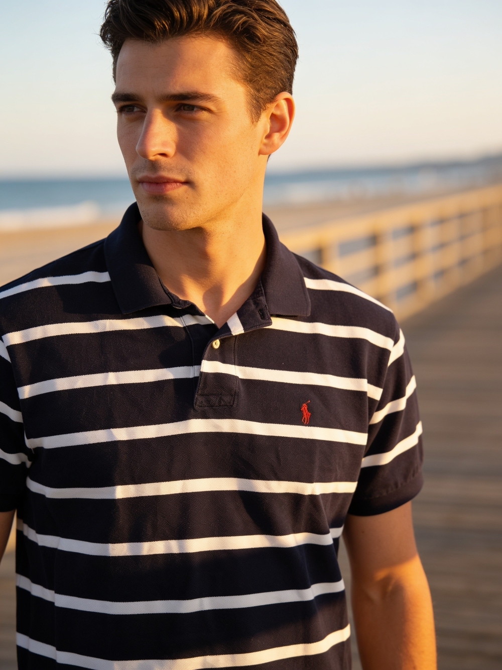 Polo by Ralph Lauren Navy & White Striped Polo with Red Pony Vintage